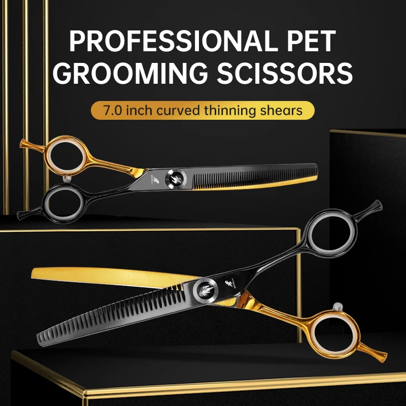 Professional 7 Inch High-end Dog Grooming Scissors Curved Thinner Shears For Dogs Animal Hair Thinning