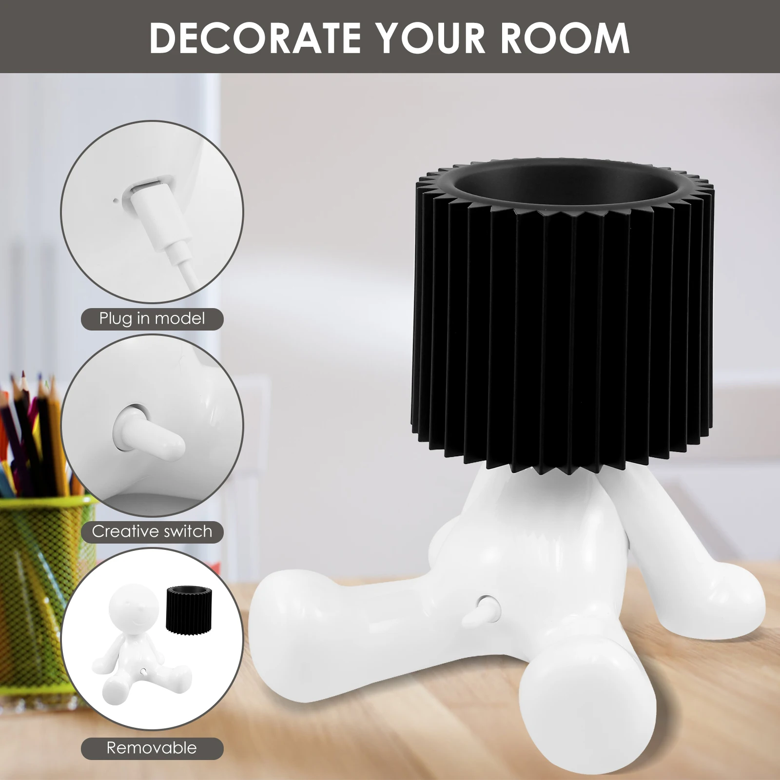 Creative Table Book Light Little Naughty Boy Night Light Shy Man Lamp Children Home Room Bedside Desk Decor Valentine's Day Gift