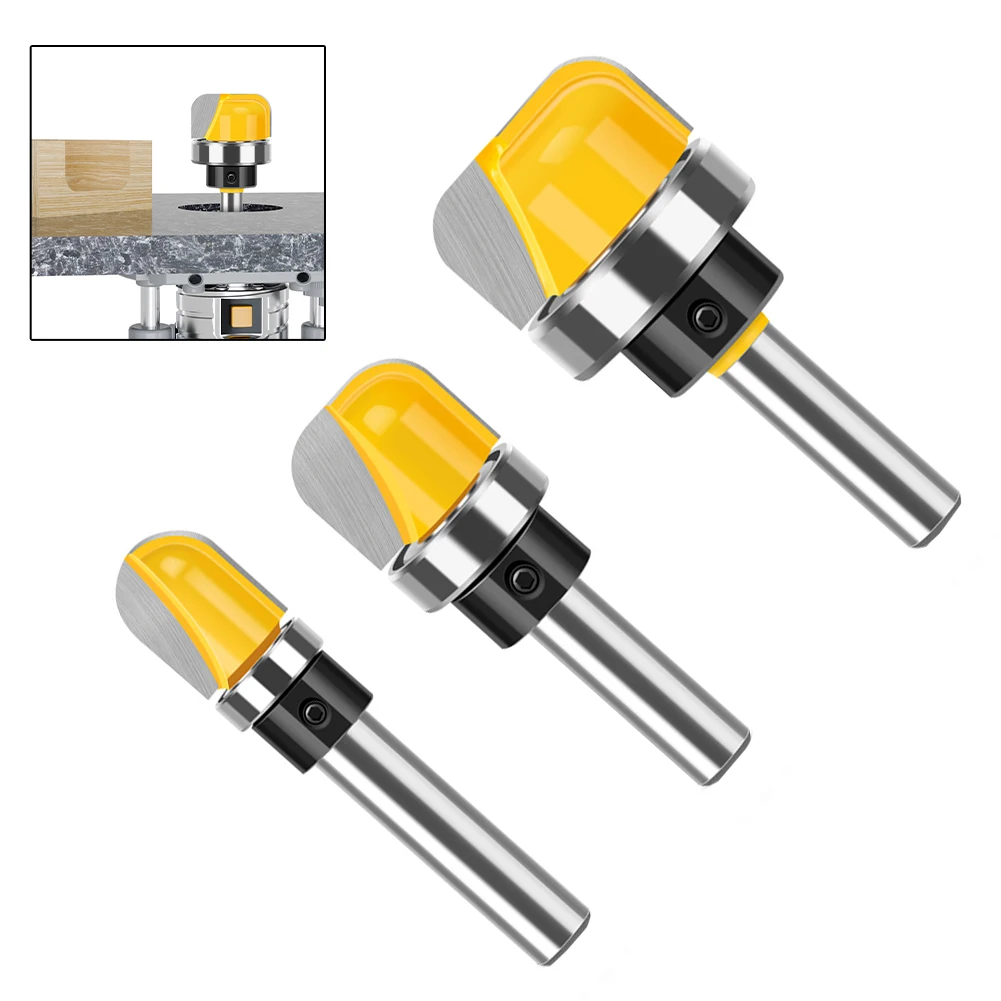 

3pcs Round Nose Milling Cutter Router Bits with 8mm Shank and Bearing for Bowl and Tray Woodworking Applications