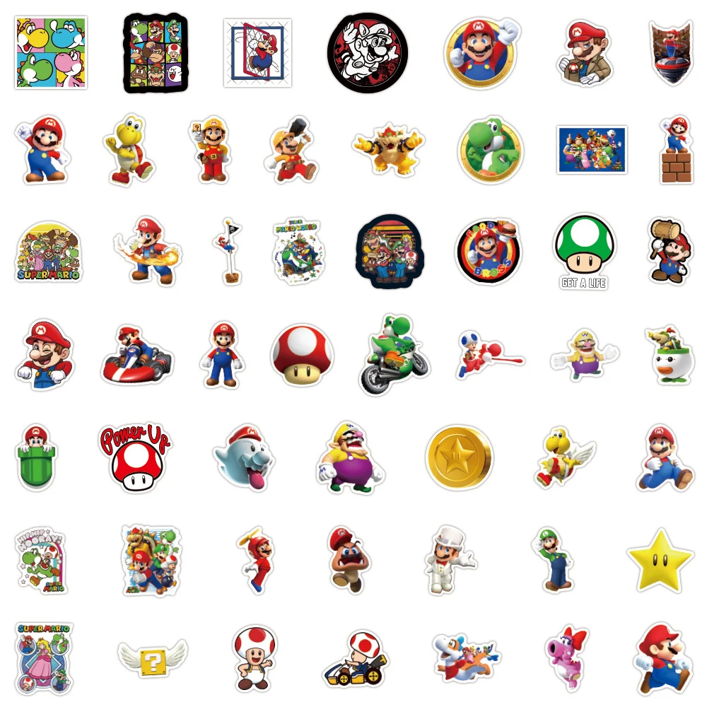 10/30/50/100pcs Cartoon Super Mario Bros Game Stickers Anime Luigi Yoshi Graffiti Sticker for Luggage Laptop Car Cool Decals Toy