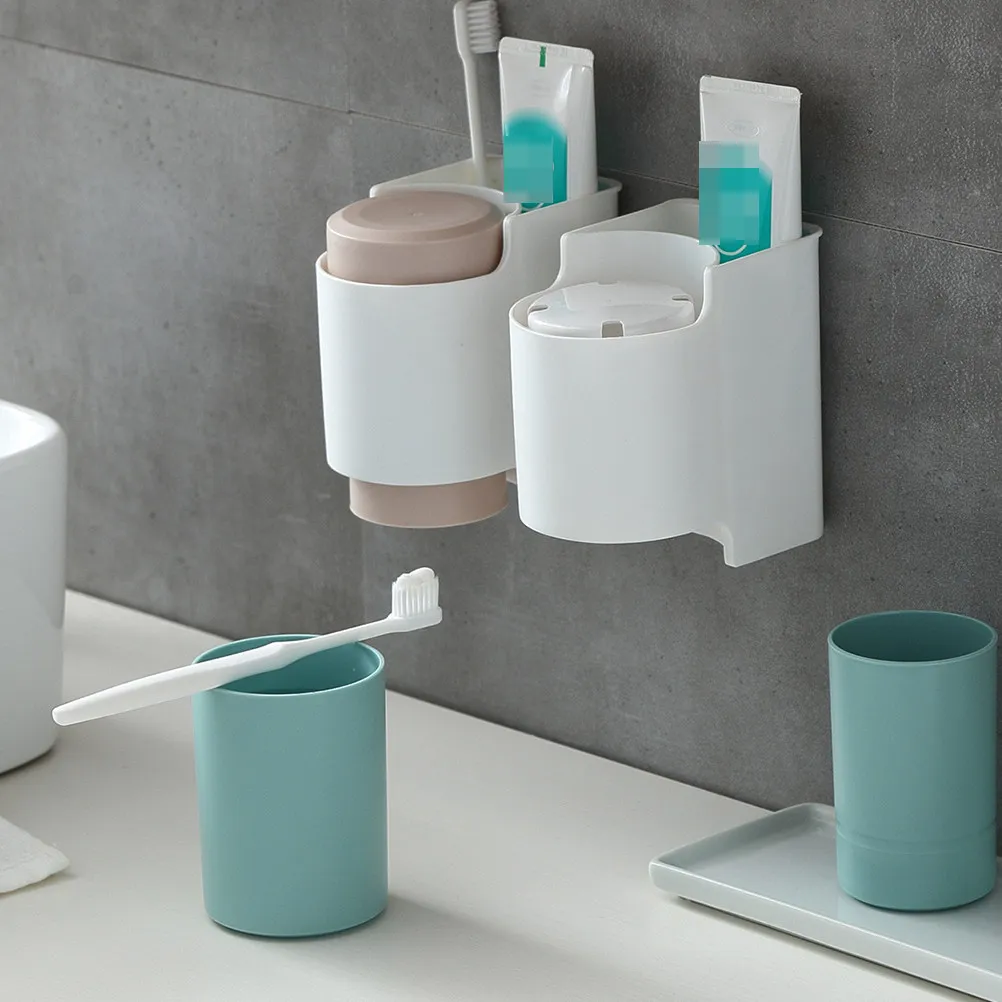 1Set Couple Toothbrush Rack Punch Free Wall Mounted Tooth Brush Holder Bathroom Storage Pink Blue Toothbrush Storage Rack