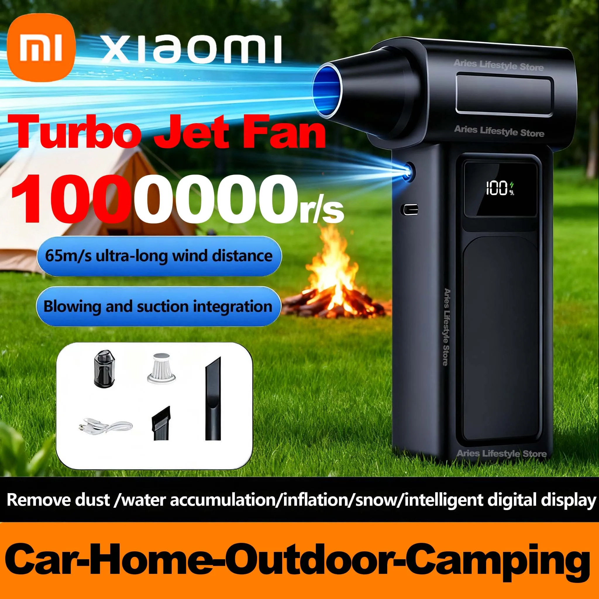 Xiaomi-soplador de chorro Turbo de 1000000RPM, potente soplador de aire eléctrico para eliminar agua, nieve, polvo, carga USB, soplador de chorro sin escobillas de 65 m/s