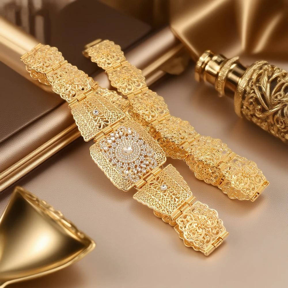 حزام خصر نسائي مغربي مطلي بالذهب تصميم عربي سلسلة مجوهرات لمهرجان الزفاف إكسسوارات أزياء مخصصة #4