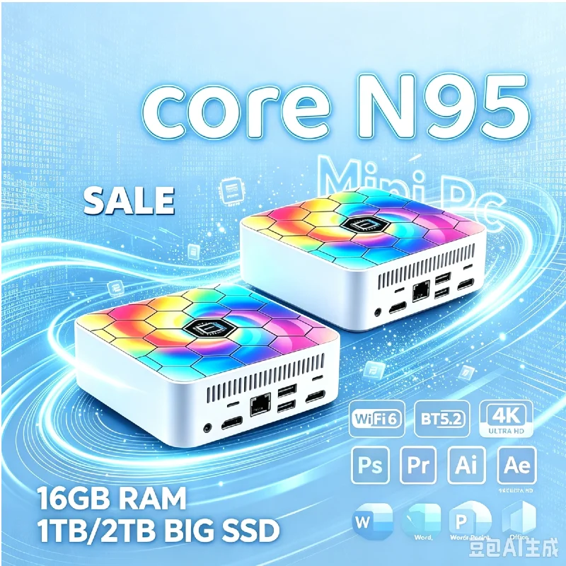 Colorful Shell Intel N95 Mini PC,16GB RAM,1TB/2TB M.2 SSD,Win11,WiFi6,BT5.2,Ultra Compact PC for Office & Study