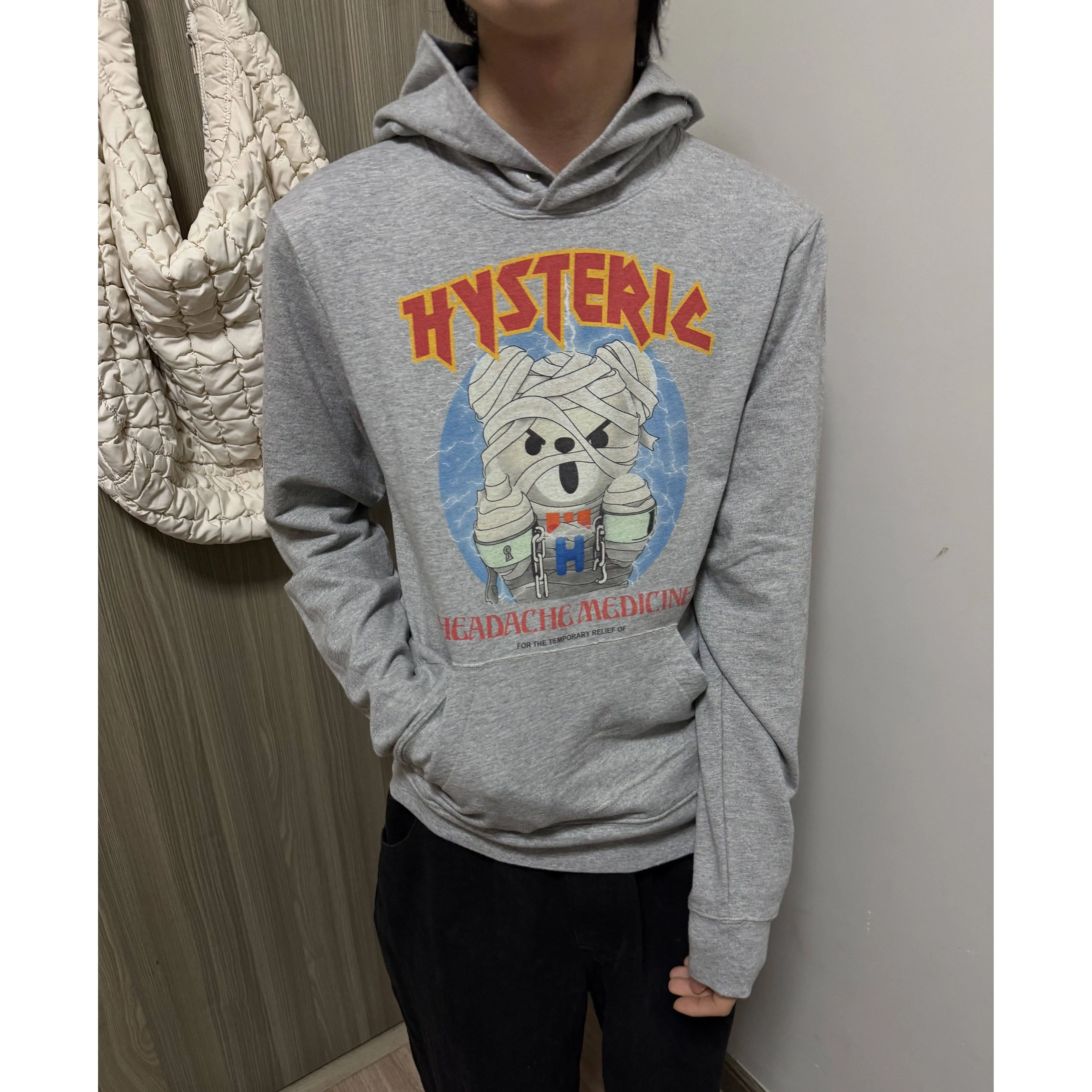 

Japanese-style Hoodies Hysteric Glamour Bear-print Gray Hooded Sweatshirt for Men New Arrival