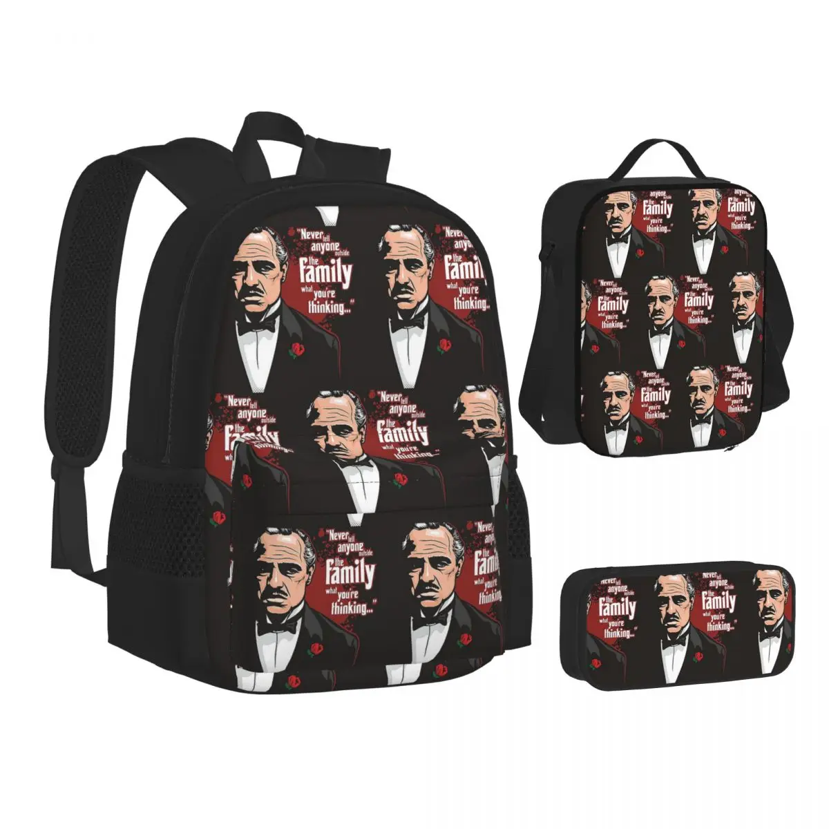

The Godfath Backpacks Boys Girls Bookbag School Bags Kids Rucksack Lunch Bag Pen Bag Three-Piece Set