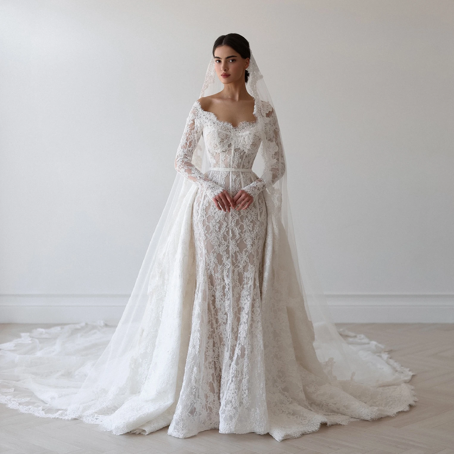 Sharon Said Elegant Off White Lace Mermaid Long Wedding Evening Dress 2026 Woman Prom Dresses Party Bride Gowns SW526 Customized