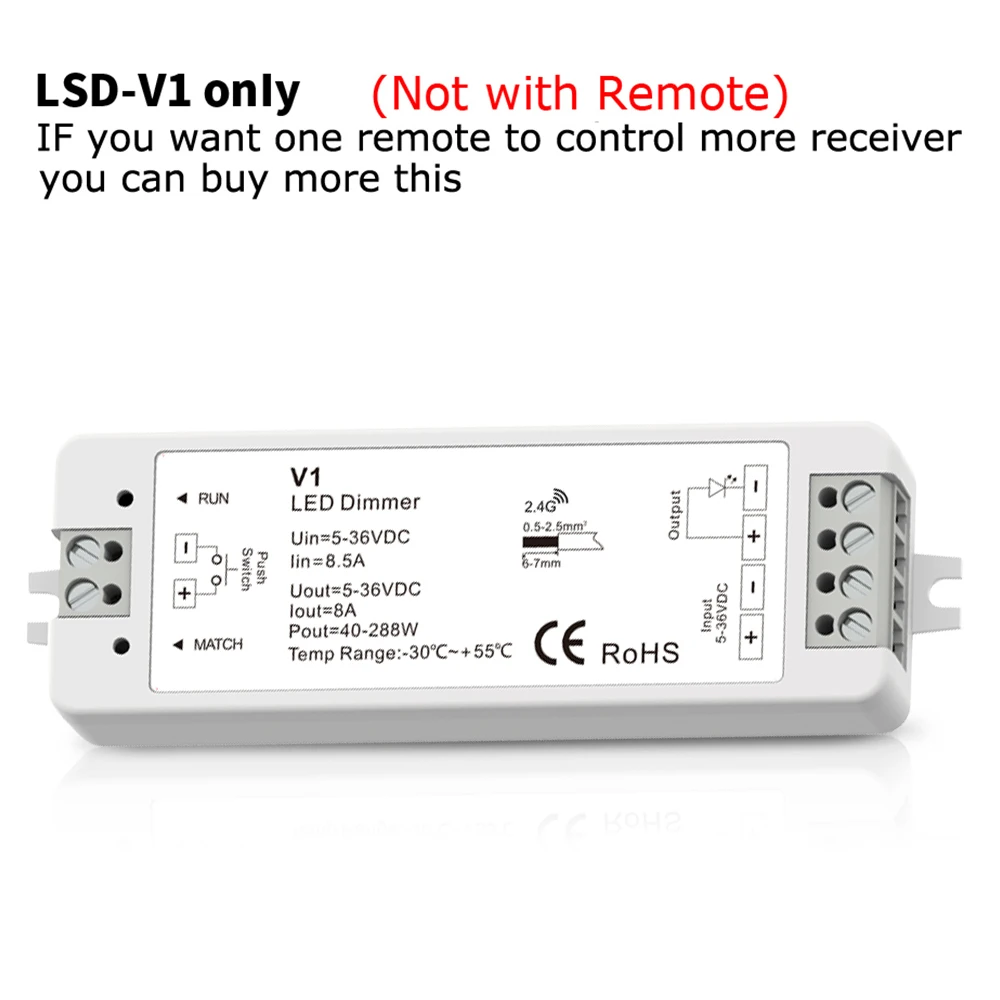 Ściemniacz LED 12V 5V 24V 8A PWM bezprzewodowy przełącznik LED ze ściemniaczem RF włącza się z 2.4G obrotowym pilotem do listwy LED pojedynczy kolor