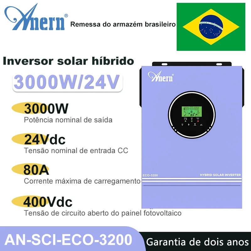 Inversor solar híbrido de 1600W 3000W 12V 24V 220V Inversor de onda senoidal pura integrado MPPT 80A Controlador de carregador solar Max PV 400VDC