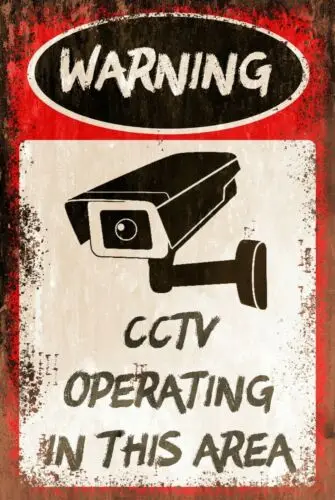 Warning CCTV Operating, red Vintage style retro sign, office work carpark home sign