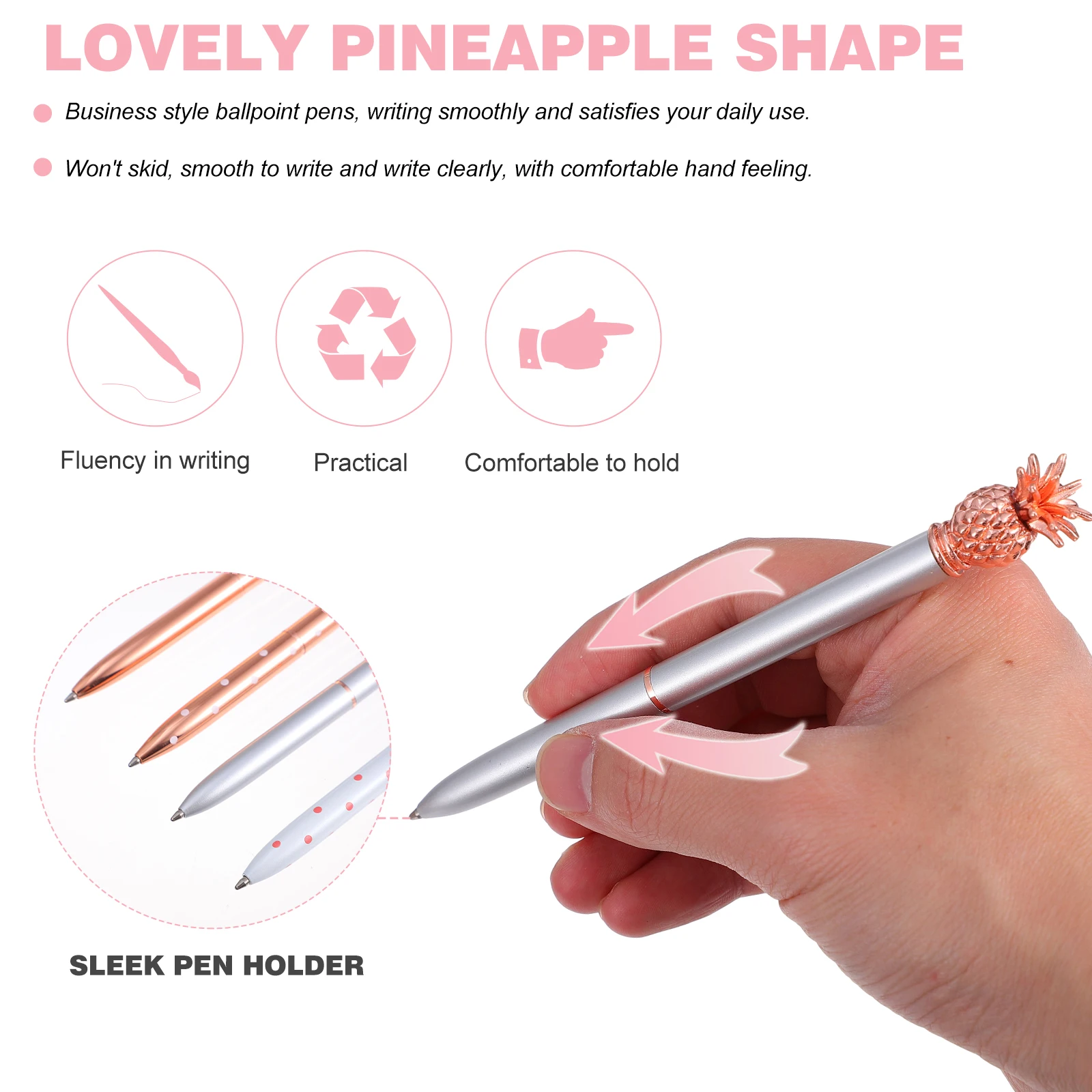 

4 Pcs Metal Ballpoint Pen Lightweight School Portable Signing Pens Signature Creative Student Stationery Pineapple