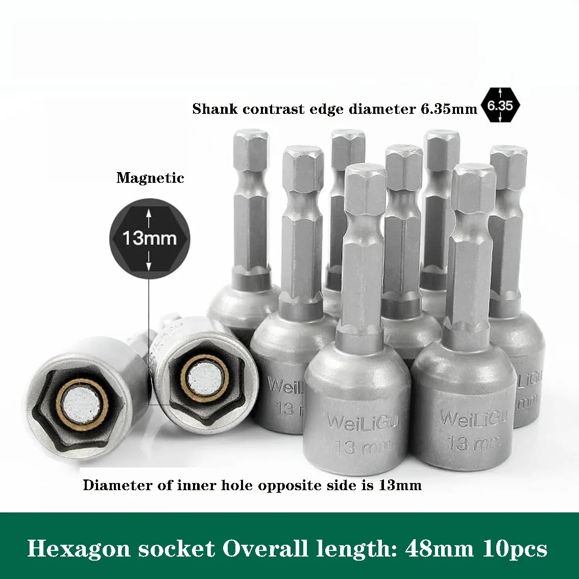 7-13mm Impact Hexagon Socket 45mm-48mm  Round Shank Nut Driver Hexagon Socket Wrench Electric Screwdriver Bit Adapter Socket Kit