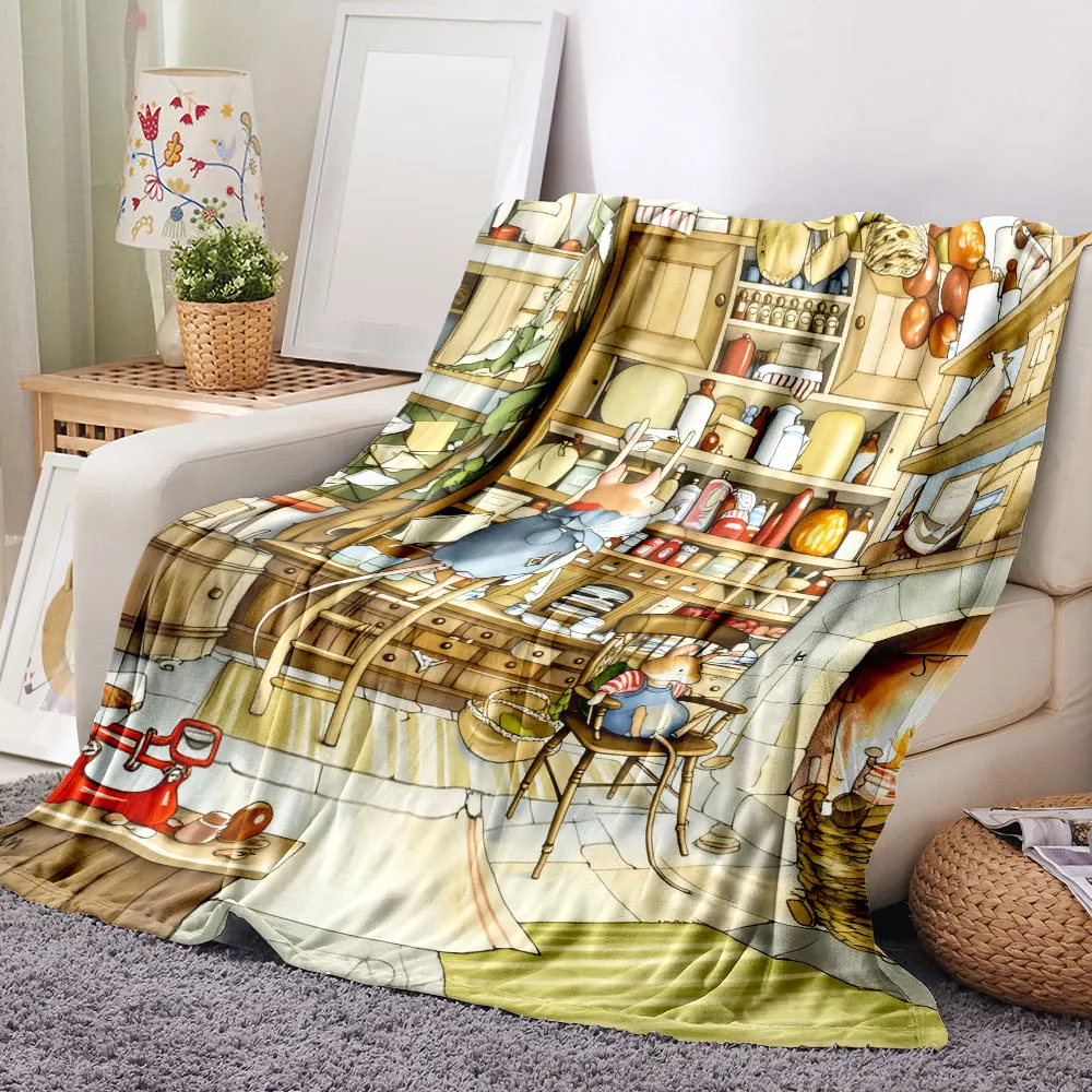 Whimsical Mice in Rustic Kitchen Printed Throw Blanket - Soft & Cosy for Cozy Cabin Vibes, Perfect for Bedroom, Living Room or a