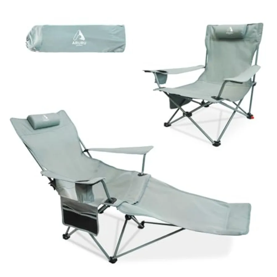 

2-in-1 Reclining Camping Chair, Portable Folding Beach Lounge Chair with Footrest and Adjustable Backrest, Comfortable Lawn Cha
