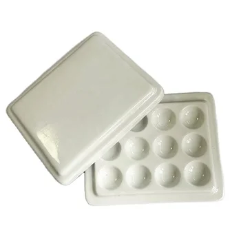 

12 Holes Ceramic Palette with Cover Porcelain Mixing Watering Moisturizing Plate