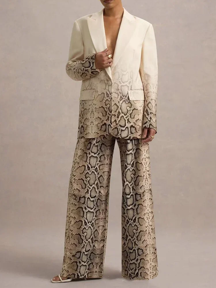 

Женский модный пиджак для поездок на работу, элегантный воротник с лацканами и пуговицами, брючный костюм, повседневный свободный комплект с длинным рукавом и градиентным принтом, комплект из 2 предметов