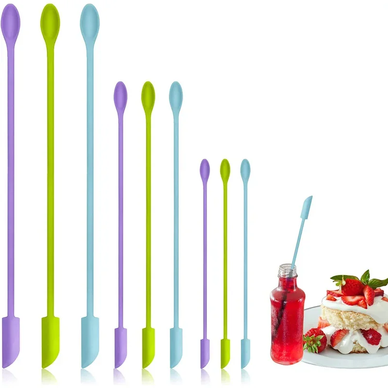 9 Pieces 2-in-1 Mini Silicone Spatula Set, Small Spoon Scraper for Skinny Openings Tiny Jar Kitchen Bottles Cosmetic