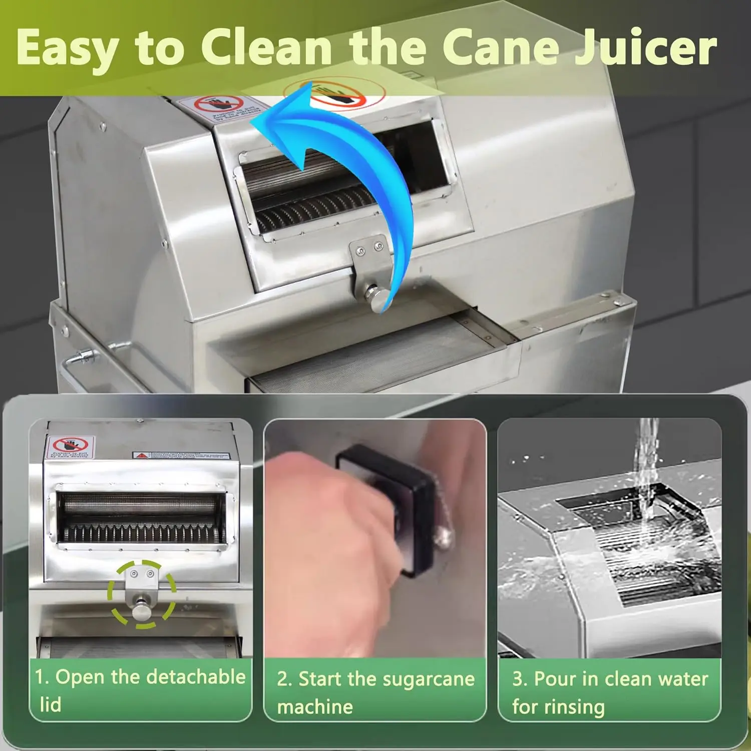 Коммерческая электрическая соковыжималка для сахарного тростника, соковыжималка из нержавеющей стали 110 В, 1500 Вт, 3 ролика