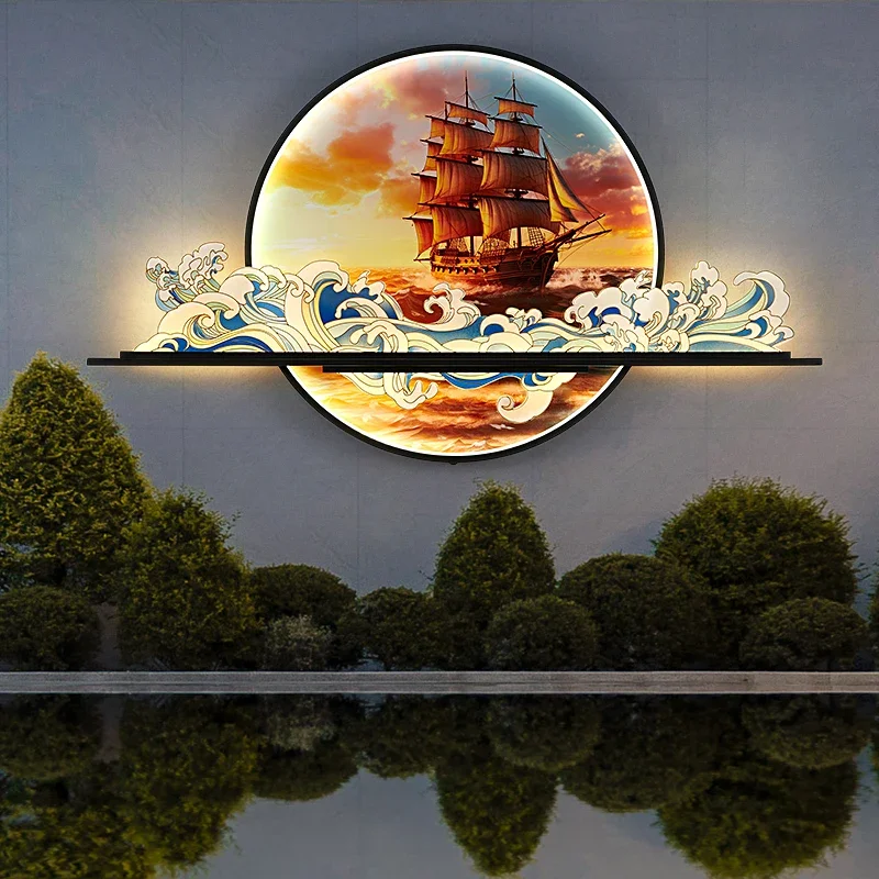 DLMH Outdoor Mural Lamp LED 1 Meter Diameter Circular Landscape Waterproof Mural Villa Courtyard Garden Decoration Painting