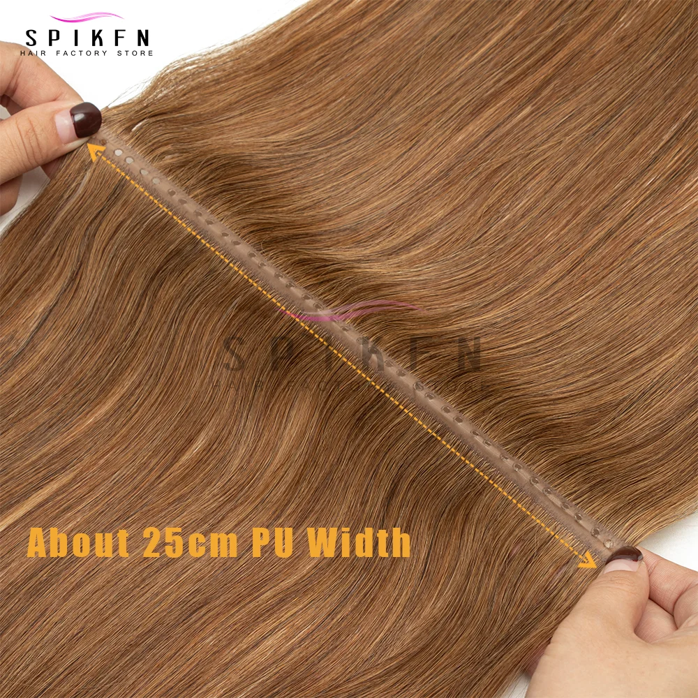 SPIKFN ダークカラー インビジブル ダブルインジェクト XO ホール ウェフト 人毛エクステ ツインタブ ウェフトヘア ナチュラルストレート プルスルー