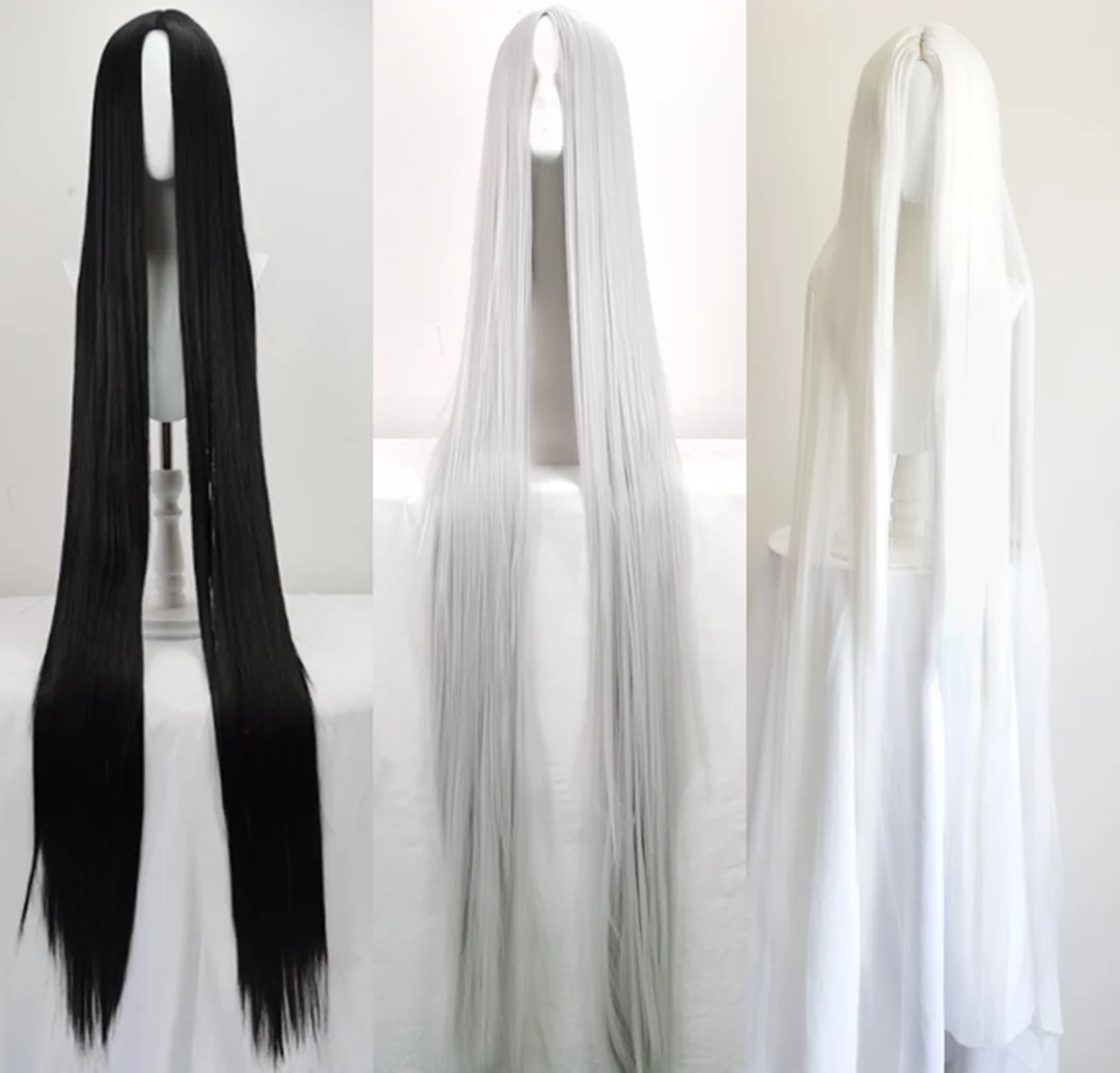 150cm wig Extra-long black and white cosplay center-parted wig anime 60 inch wig