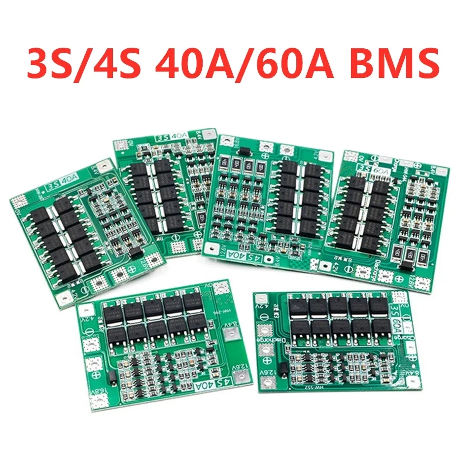 Li-ion Battery Charger Protection Board 3S/4S 40A 60A 18650 BMS for Drill Motor 11.1V 12.6V/14.8V 16.8V Enhance/Balance