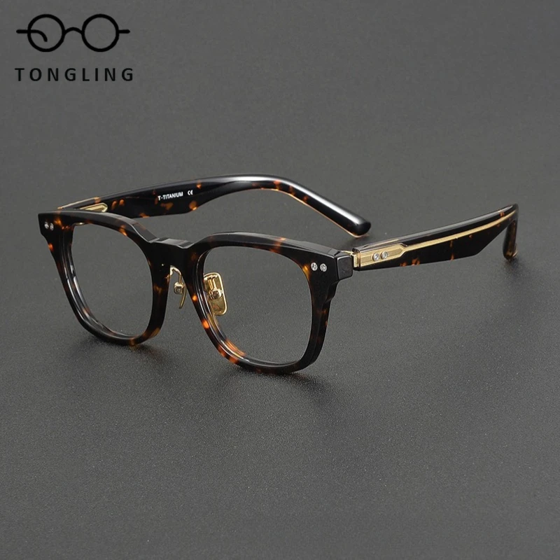 2025Women High-Quality Acetate Retro Tortoiseshell Large-Face Square Frame Men Glasses Frame Supports Custom Prescription Lenses
