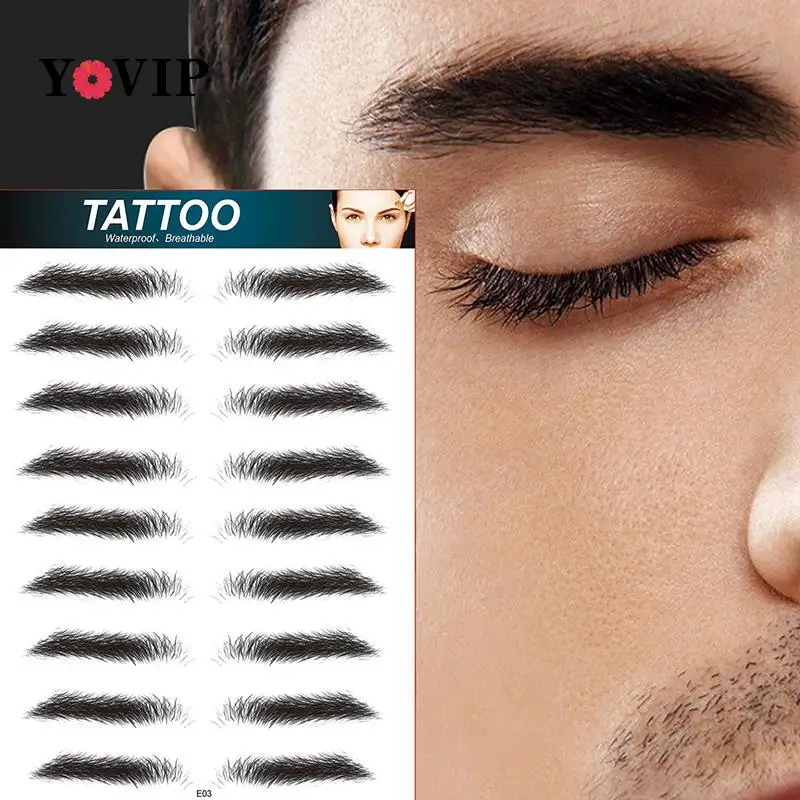  1/3/5 sheets Eyebrow Tattoo for Men Realistic Fake Tattoo Eyebrows Black Popular Imitation Eyebrows Transfer Stickers