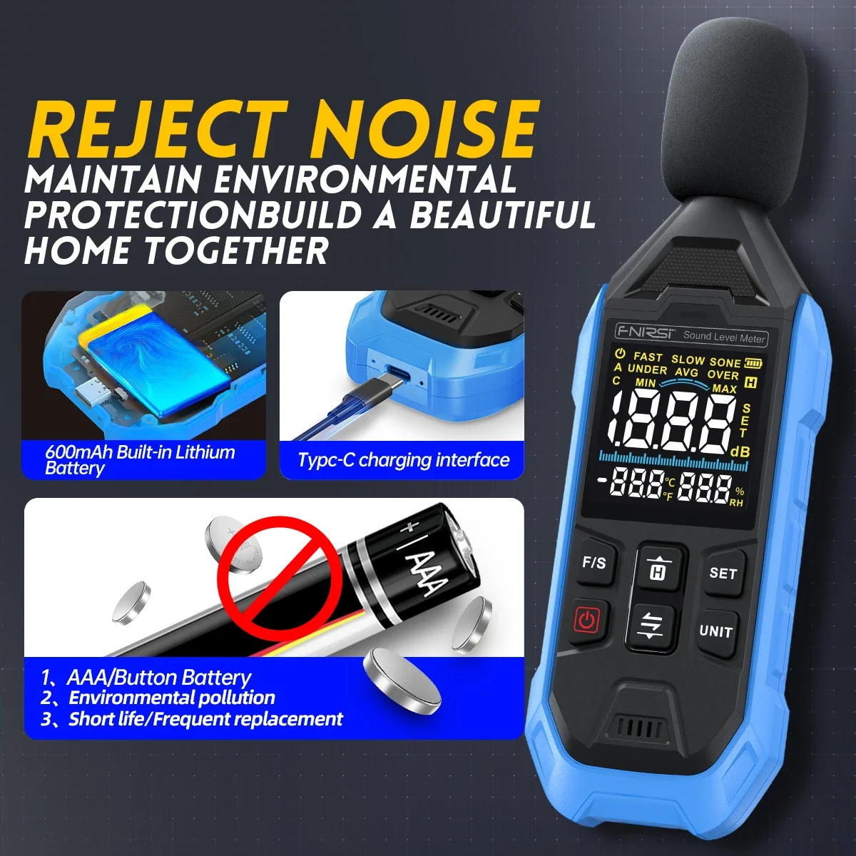 FDM01 Digital Noise Meter High Quality Handheld Sound Level Meter 30-130dB with 600mAh Lithium Battery  decibel meter