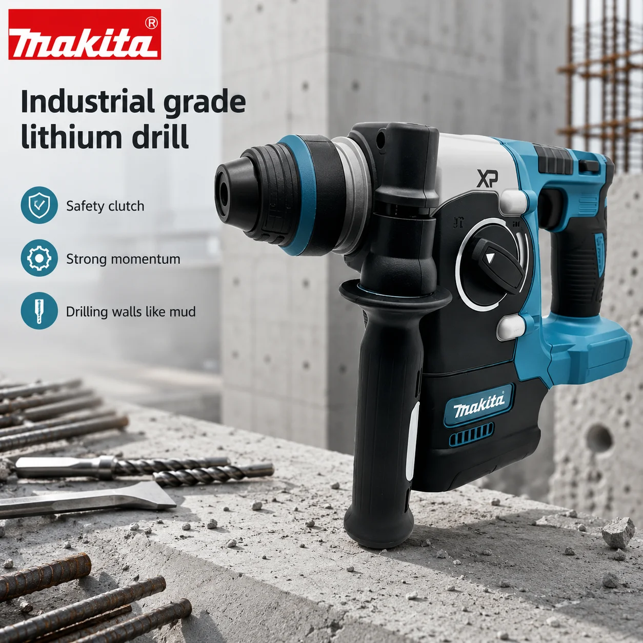 Furadeira de Impacto Makita DCH273 Sem Escovas, Ferramenta Elétrica de Alto Torque, Furadeira Rotativa Recarregável para Perfuração e Cinzelagem