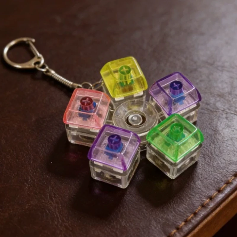 2/3/5Keys Mini Keyboard Clickable Button Keychain with LED Light Rotate Glow Mechanical Fidget Tools for Anxiety Relief Gifts