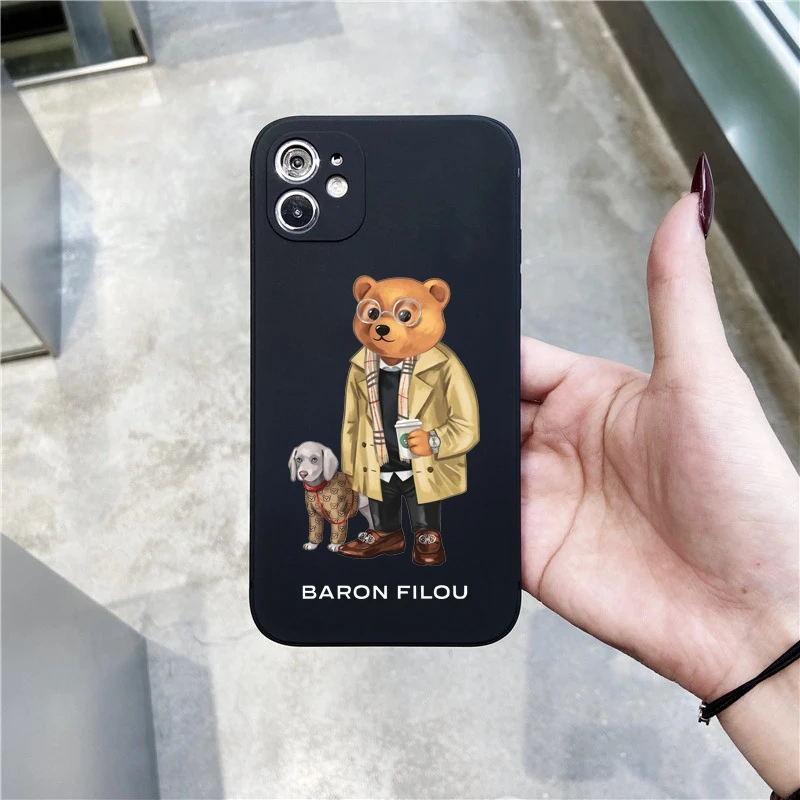 Novo luxo barão filou urso bonito caso macio para o iphone 14 13 12 11 pro max mini 7 8 se plus xr x xs max capa de telefone