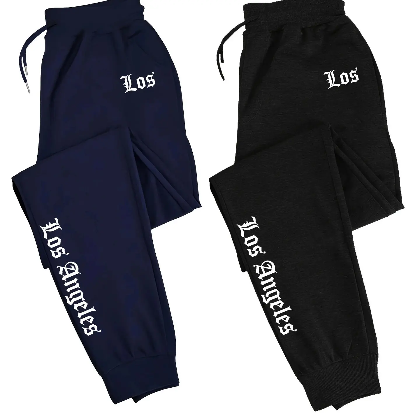 2 Pack Men Jogger Pants Los Angeles Gothic Letter Print Sweatpants Elastic Drawstring Cuffed Casual Sports Trousers