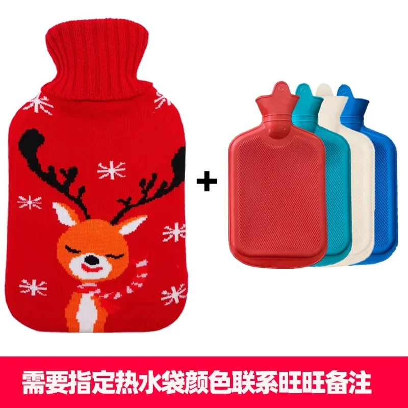 1000ML Hot Water Bag Hot Bottle Bag Rubber Bag Warm Relaxing Heat Cold Therapy with Christmas Cover Gift Knitted Mesh Covers