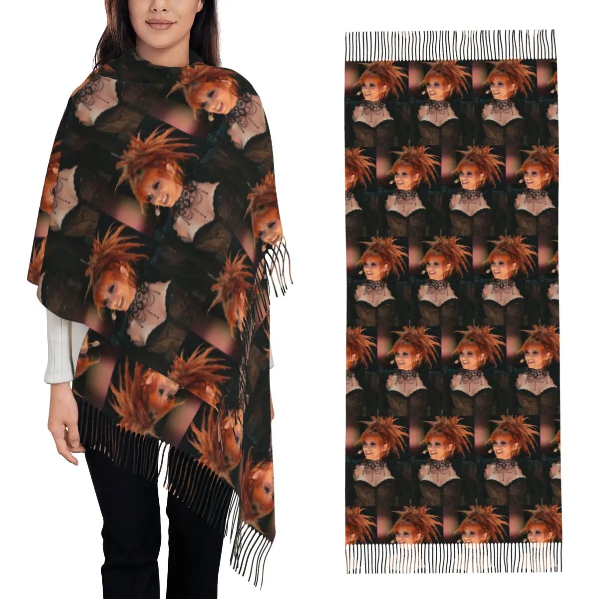 

Mylene Farmer персонализированный шарф французской певицы, шарфы с кисточками для женщин, мягкие теплые шали и накидки, длинная осенне-зимняя шаль