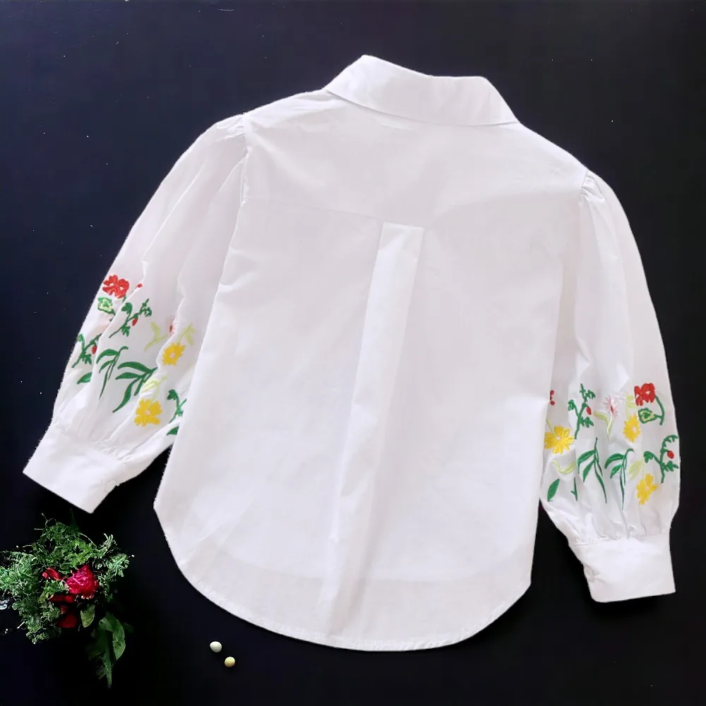 Camisas blancas escolares para bebés y niñas, blusas de flores Preppy de manga larga para adolescentes, ropa de otoño para niños de 5, 7, 9, 10, 11