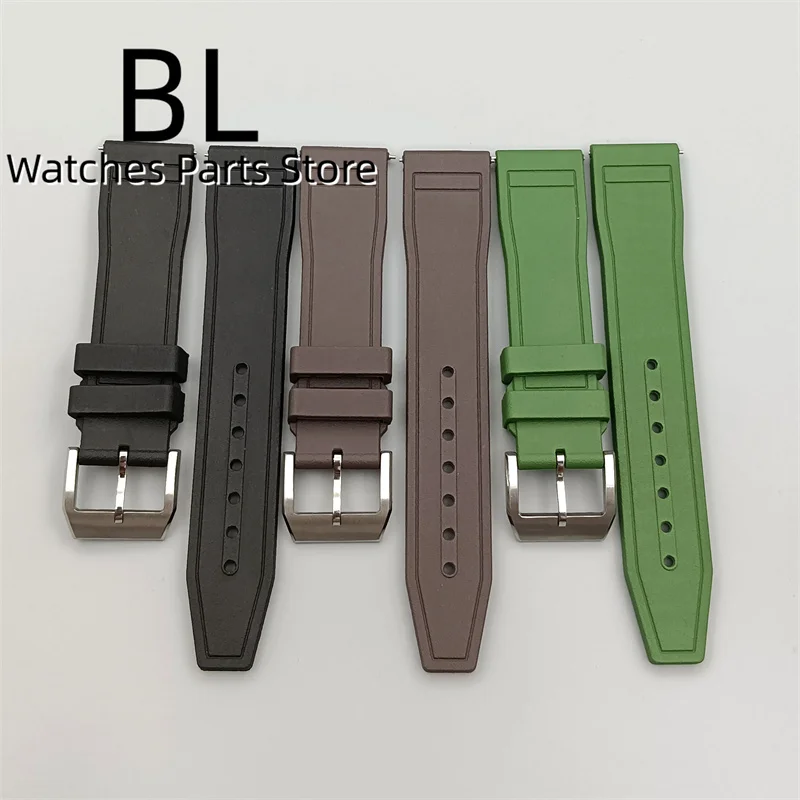 BLIGER 20mm Rubber Watch Strap Black Brown Green Color Stainless Steel Silver Pin Buckle Repalcement Watch Parts Accessories