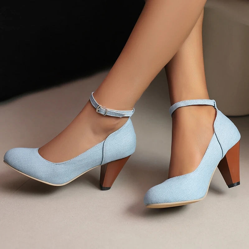 ORCHALISA النساء مضخات أشار تو 7.5 سنتيمتر سبايك كعب النسيج مكتب الكاحل حزام تصميم الأزياء حفلة كبيرة الحجم 40 41 42 43 46 47 48 #2