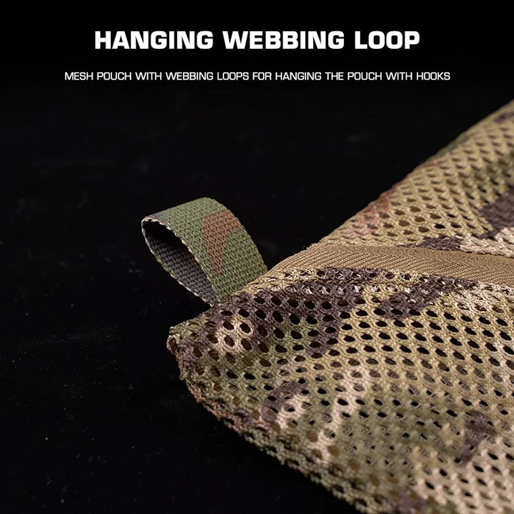 16x16in Tactical Style Mesh Pouch Durable Reinforced Mesh Utility Storage Bag Outdoor Travel Hunting Clutter Recycling Pack
