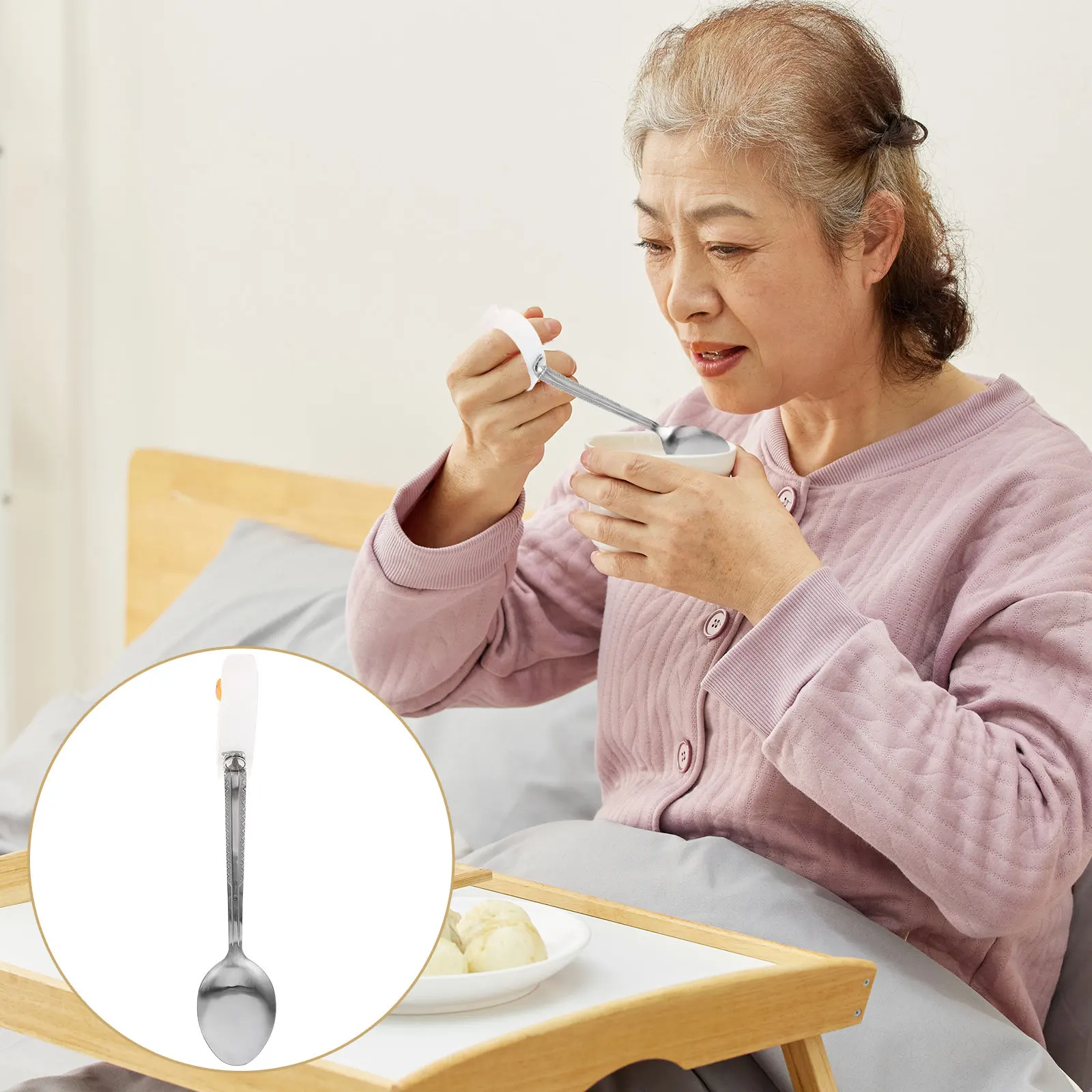 Adaptive Spoon for Elderly Portable Non-Slip Tremble Proof Spoon Stainless Steel Lightweight Adult Tableware Disability Aids