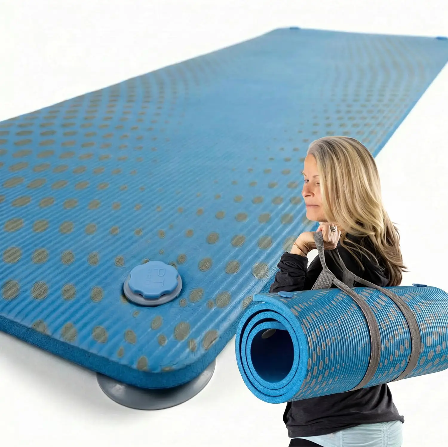 

Коврик для йоги на присосках 24x72 дюйма, нескользящий, с 4 винтовыми присосками, толщиной 1/2 дюйма, амортизирующий, с ремнем для переноски