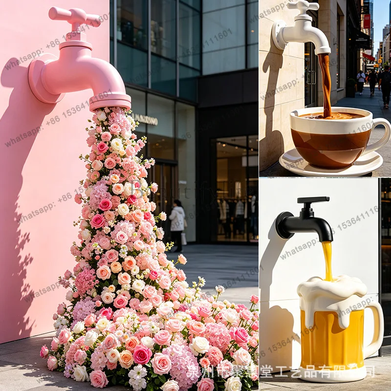 Outdoor clock in wall Large faucet Sculpture merchandise Homestay florist Fiberglass ornament