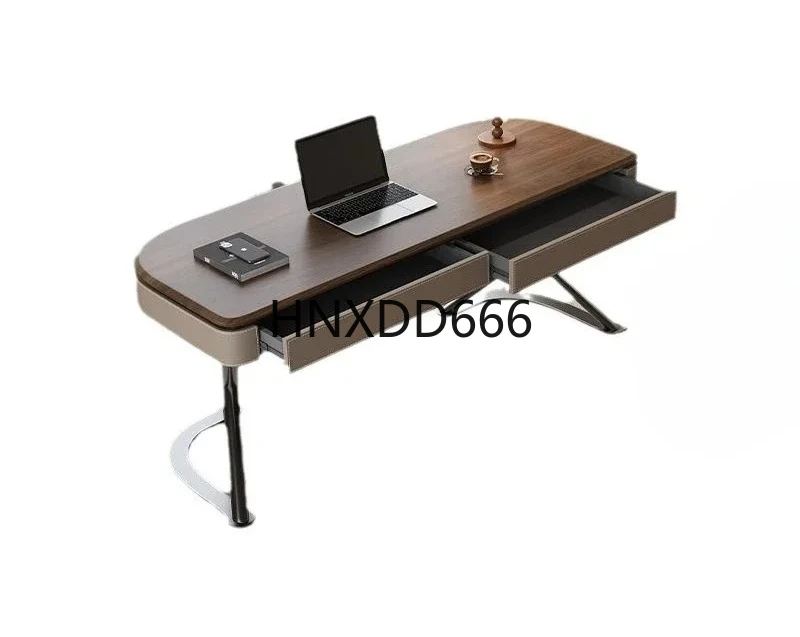 

Офисный компьютерный стол из ореховой кожи для спальни, стол из массива дерева, современное простое седло из кожи, домашний кабинет