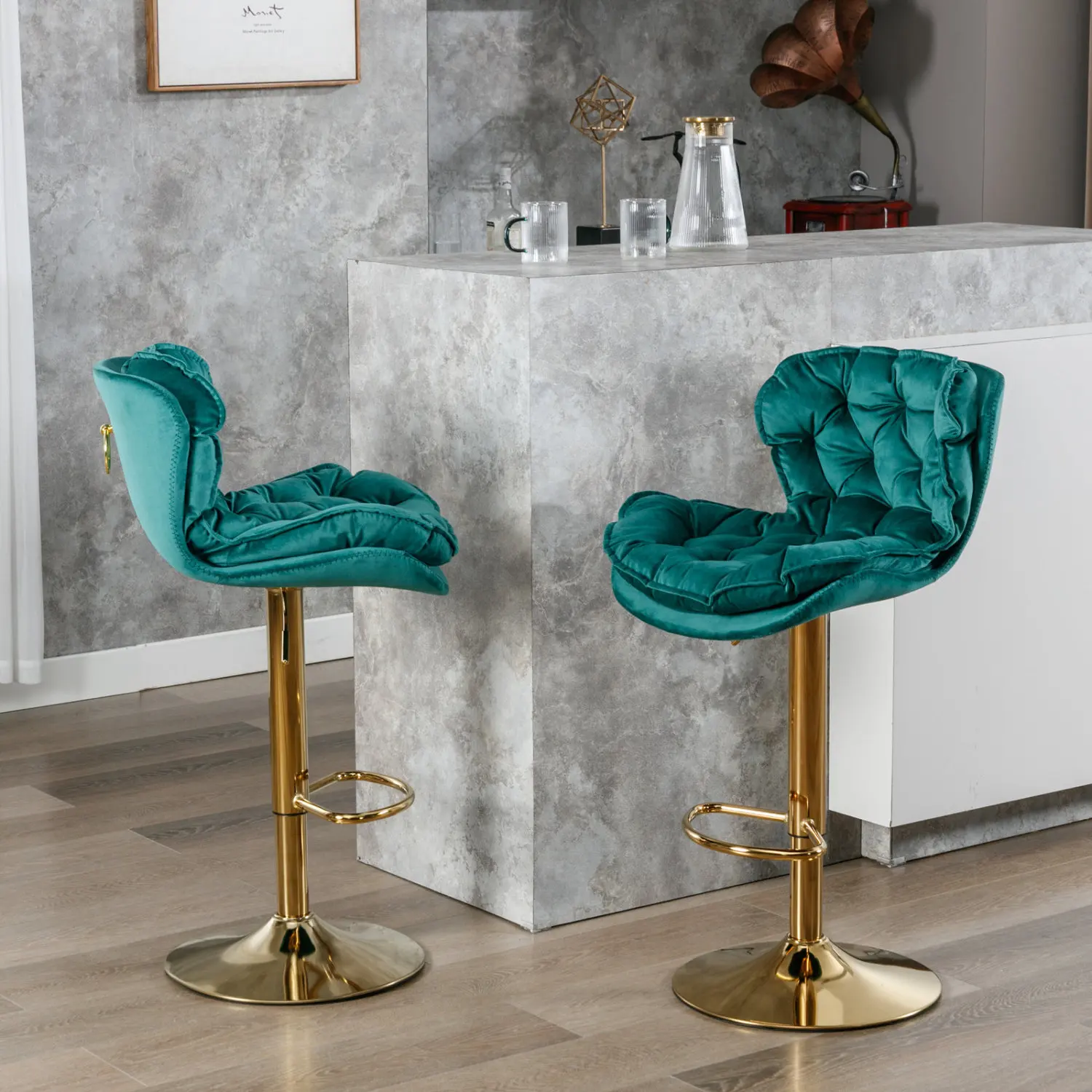 

A&A Furniture,Swivel Bar Stools Set of 2, Velvet Counter Height Adjustable Barstools, Dining Bar Chairs Upholstered Modern Bar S