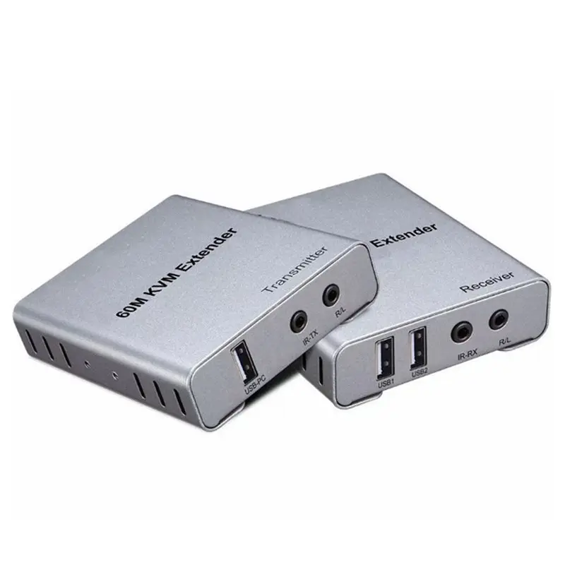 AED7-1080P -Compatible KVM Extender Over Ethernet RJ45 CAT5E/6 Cable 60M USB KVM Extender Support Mouse Keyboard EU Plug