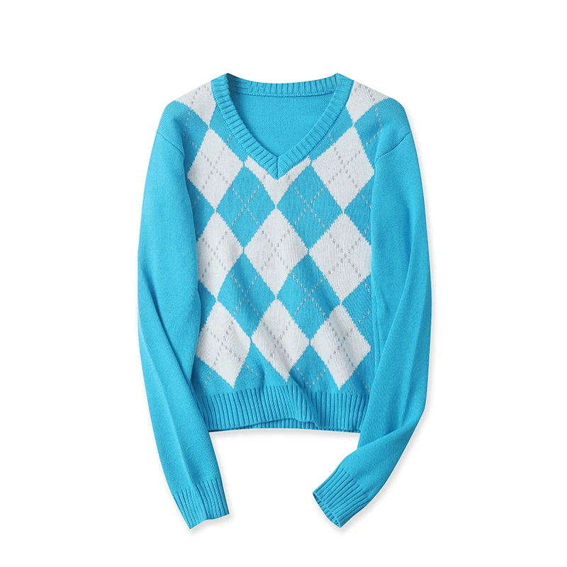 Faionable Diamond Sweater Long Sve V-Ne Slim Fit Spring New Women's Clothing Versatile Sli Body a Top