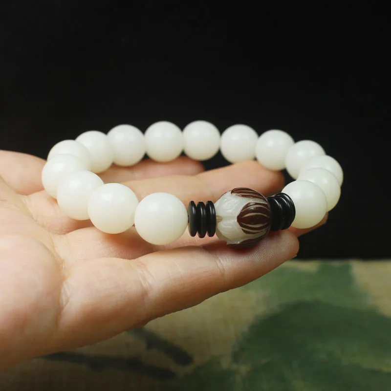 Bodhi Root White Jade Bodhi Bracelet Bracelet Band Leather Retro Mori Style Men and Women Collectables-Autograph Rosary