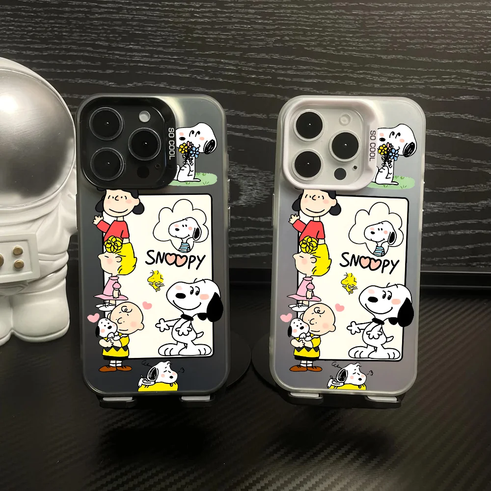 Cartoon S-Snoopys Phone Case IMD Color Silver Shell For IPhone 16 15 14 13 12 Pro Max Plus