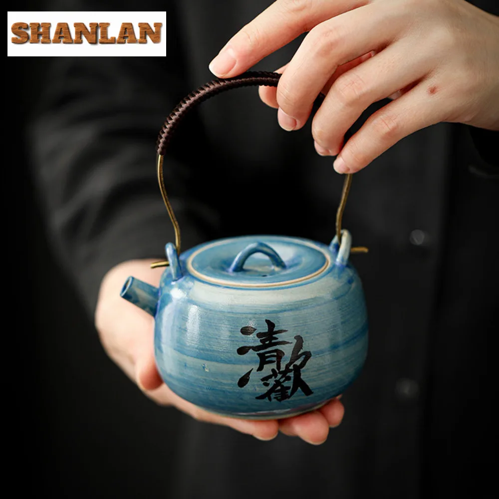 Hand-painted Powder Yin Hoop Handle Pot Tea Set Complete Set Aesthetic Tea Ceremony Set Teapot And Cup Set Cafes Hotel Designer