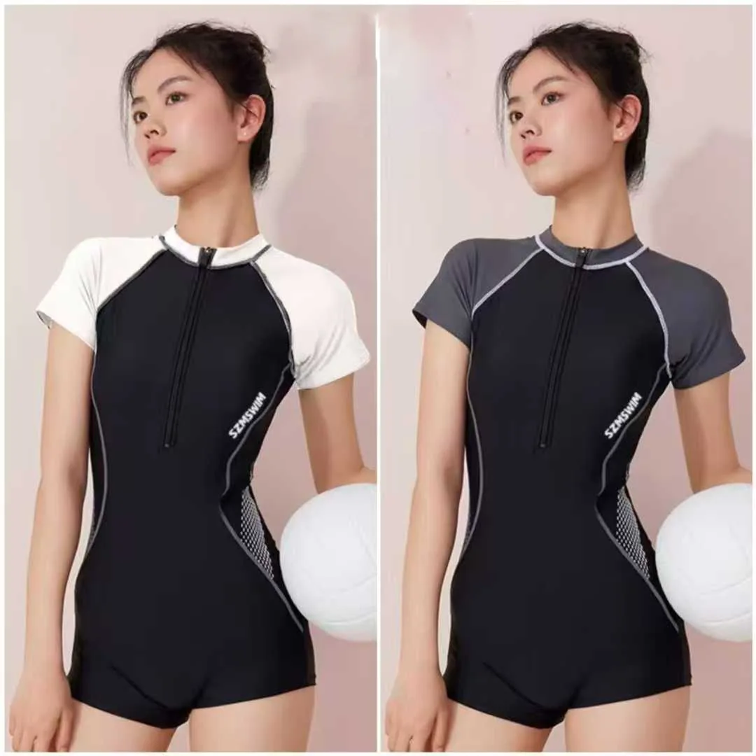جديد المرأة قطعة واحدة سباق المحافظ ضئيلة قصيرة الأكمام الملاكم السراويل الشاطئ الربيع الساخن عطلة ملابس السباحة النساء
